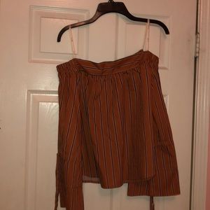 Orange Striped Off The Shoulder Shirt